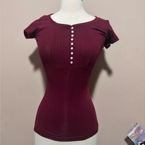 Aeropostale Burgundy Short Sleeve Henley